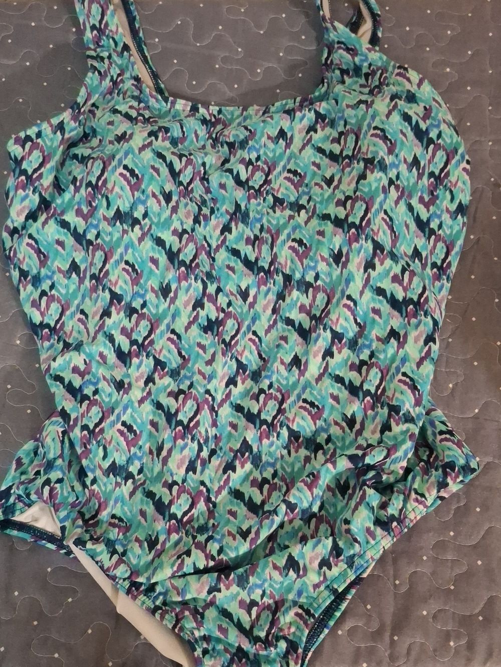 Lands' End Women’s Teal & Purple Patterned Swimsuit size 16W